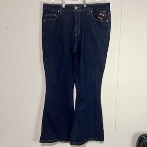 NWT Ava Viv Women's Dark Blue Denim High-Rise Flare Jeans Size 18